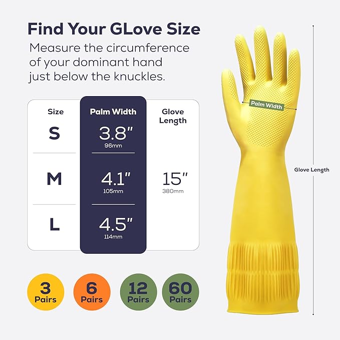 FMP Brands 3/6/12/60 Pairs 15 Inch Extra Long Rubber Dishwashing Gloves - Image 6