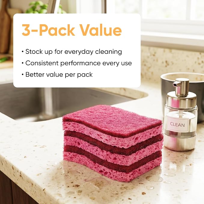 Kitchen Sponges for Washing Dishes, Non-Scratch Cellulose Dish Scrub Sponges - Image 3