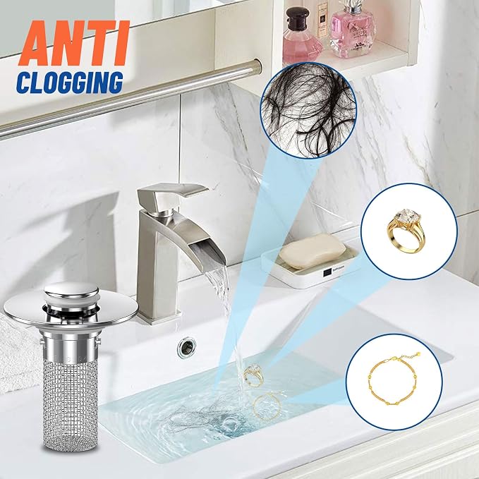 Vakabiu 2024 New Pop Up Bathroom Sink Drain Strainer Hair Catcher, Sink Drain - Image 2