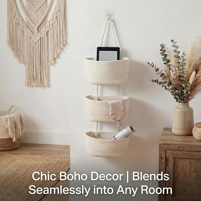 Over the Door Basket Organizer, 3 Tier Hanging Basket - Image 6