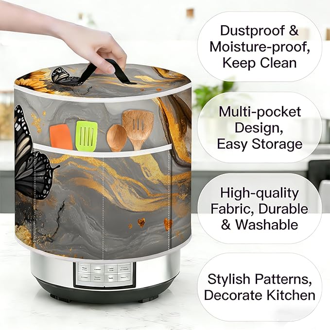 Air Fryer Dust Cover with Top Handle and Storage Bag, Compatible with Rice Cookers, Pressure Cookers, Slow Cookers and Air Fryers, Available in 3-Quart, 6-Quart and 8-Quart Sizes.