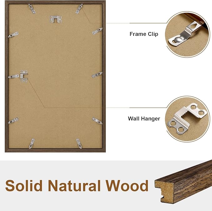 Vittanly 11x17 Picture Frame, Solid Wood Frame with Plexiglass, Includes 8x12 Mat, Wall Hanging or Tabletop for Photos, Home Decor, Brown, 1 Pack