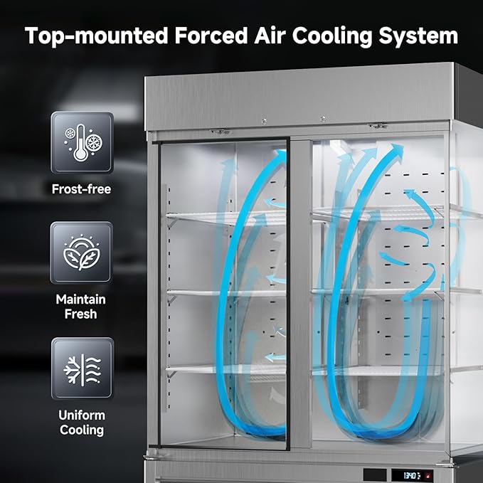 VEECOOL 54.4" W Commercial Refrigerator WiFi Enabled Stainless Steel 2 Door Reach in Fridge with Smart App Control, 49 Cu.Ft Fan Cooling Upright Fridge for Restaurant Bar Cafe Garage