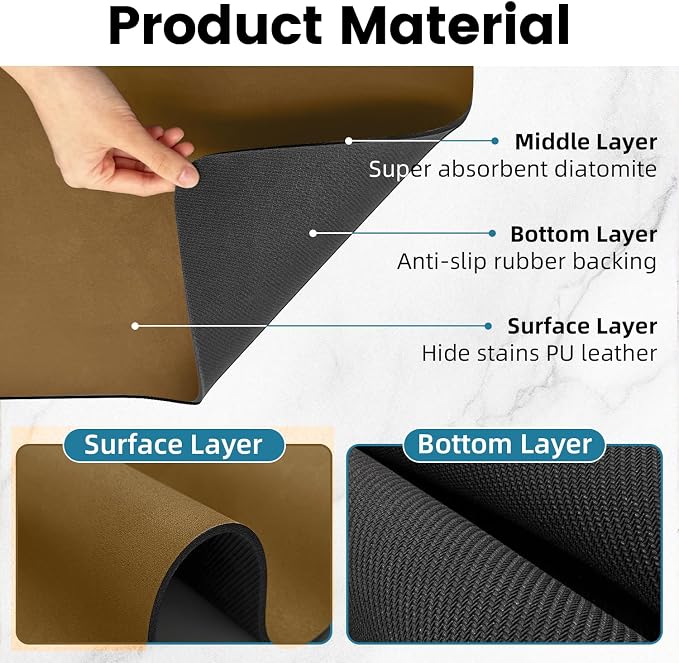 PoYang 31.5x17 Inch Coffee Mat, Extra Large Dish Drying Mat, Stain-Hiding - Image 5