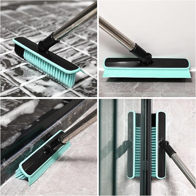 Grout Cleaner Brush with Long Handle, V-Shaped Floor Scrub Brush Swivel Grout - Image 2
