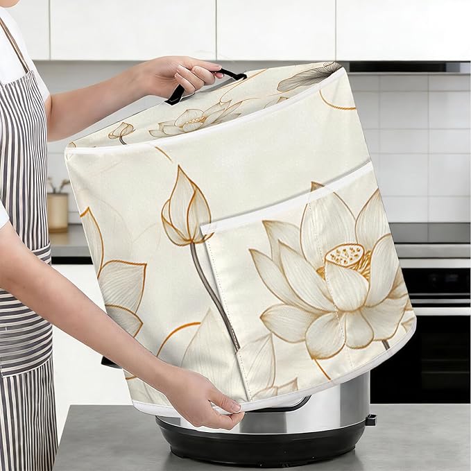 Rice Cooker Cover, Dust Cover for Kitchen Appliances with Handle and Storage Pocket, Easy to Clean Kitchen Decor Gift, Fits 3-6-8 Quart Instant Pot, Slow Cooker and Air Fryer