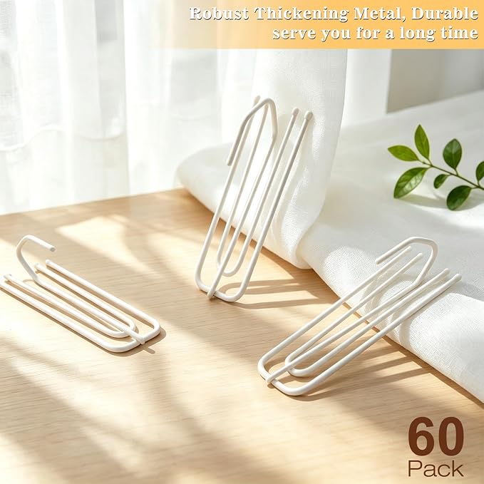 Curtain Pleat Hooks 4 Prongs Pinch Pleat Hook and Pins, 60 Pack White | Durable - Image 3