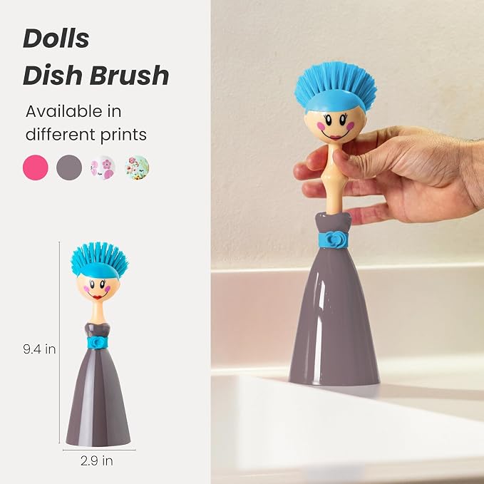 Vigar Dolls Dish Brush with Handle and Holder, Kitchen Scrub Brush, Dishwashing - Image 2