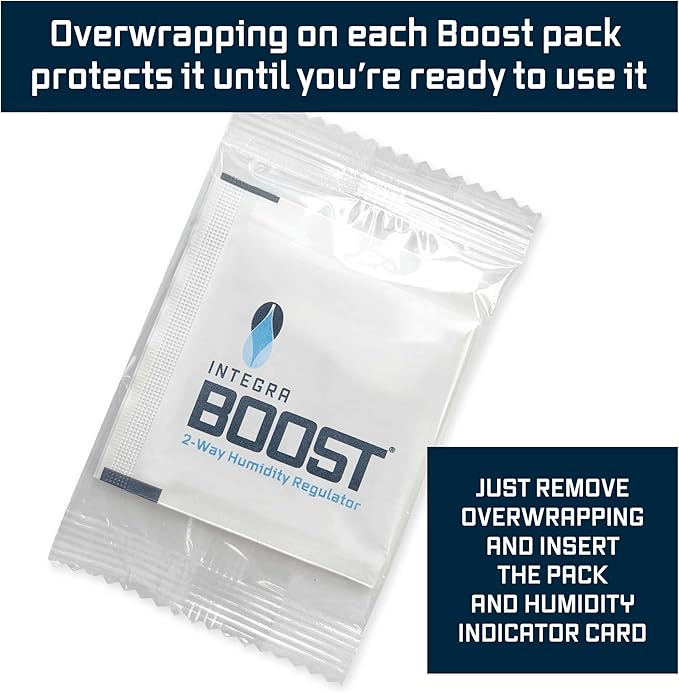Integra Boost 2-Way Humidity Control Pack - Preserve Flavor & Control Humidity at 62% RH - Moisture Absorber for Herbs, Spices & More - 8 Gram (Pack of 50)