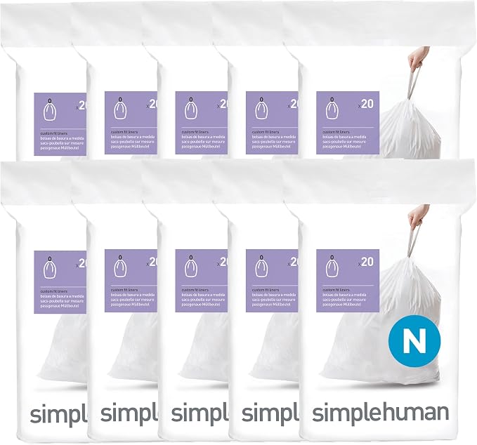 simplehuman Code N 200 Count Custom Fit Liners, Drawstring Kitchen Trash Bags by Unknown