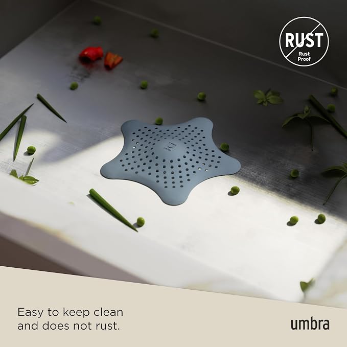 Umbra Starfish Hair Catcher, Suction Cup Drain Cover, Slate Blue | Silicone - Image 6
