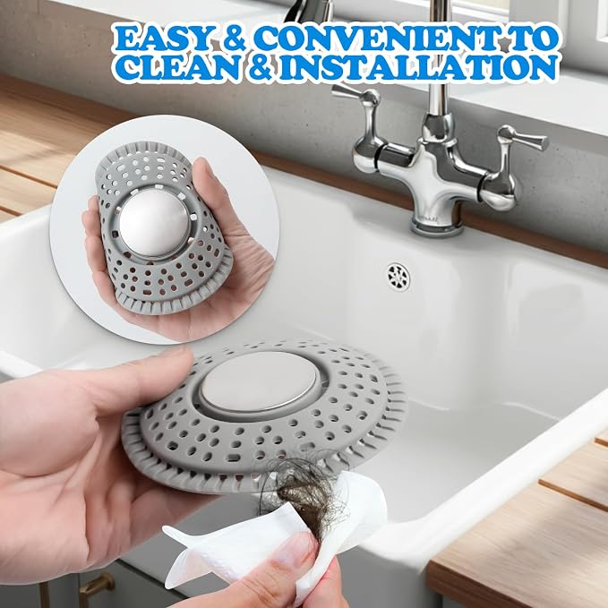 Shower Drain Hair Catcher Silicone Flat Floor Strainer Protector | 2 Pack Gray - Image 5