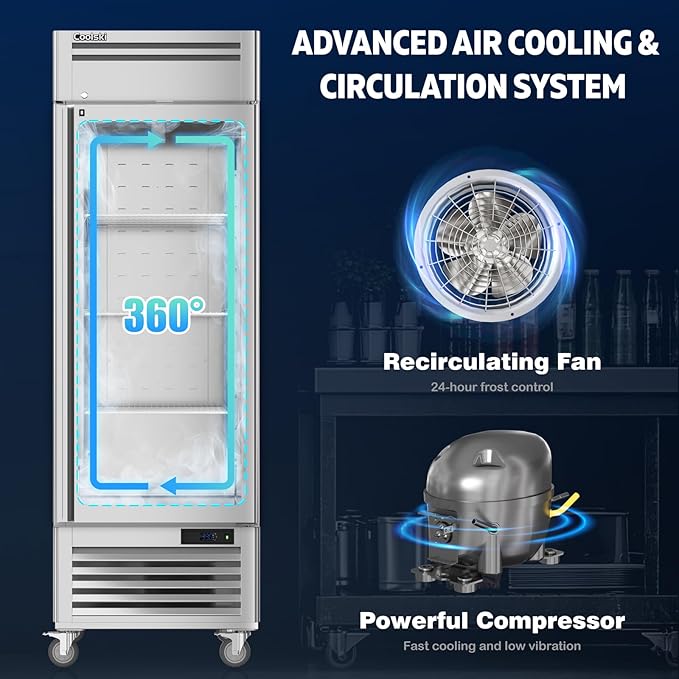 Coolski 19.32 Cu.ft Commercial Freezer Single Solid Door, Upright Reach-in 27" W Stainless Steel Freezer Fan Cooling for Restuarant, Bar, Shop, Garage, -13℉~-5℉, 4 Shelves