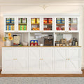 71" Tall Farmhouse Kitchen Pantry, Large Storage Cabinet with Glass Doors, Freestanding Coffee Bar Hutch with Microwave Stand, Adjustable Shelves for Kitchen, Living Room, White 3 Pcs