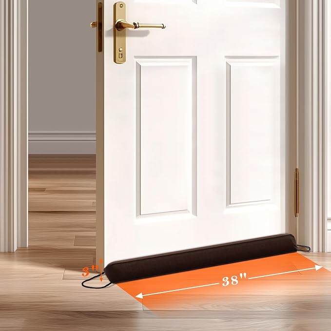 Sunolga Door Draft Stopper, Removable Washable Cover, Dark Coffee | Weighted - Image 2