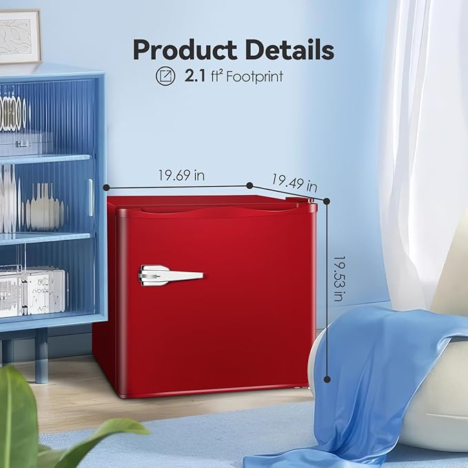 Mini Freezer, 1.2Cu.ft Small Upright Freezer with Handle and Shelves, 7 Adjustable Thermostat, Low Noise for Bedroom/Apartment/Home/Office, Red