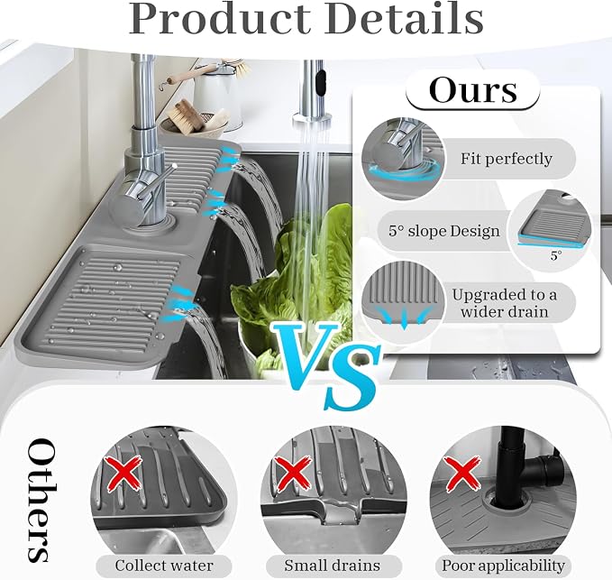 PoYang 23.6 Inch Silicone Sink Splash Guard, Kitchen Sink Mat, Keeps Faucet - Image 5