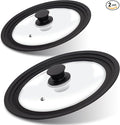 Tempered Glass Lid Set of 2 - Universal Lids with Heat Resistant Silicone Rim for Pots, Pans and Skillets - Pan Cover Replacement Lids Fit 6.5", 7", 8" and 9.5", 10", 11" Diameter Cookware