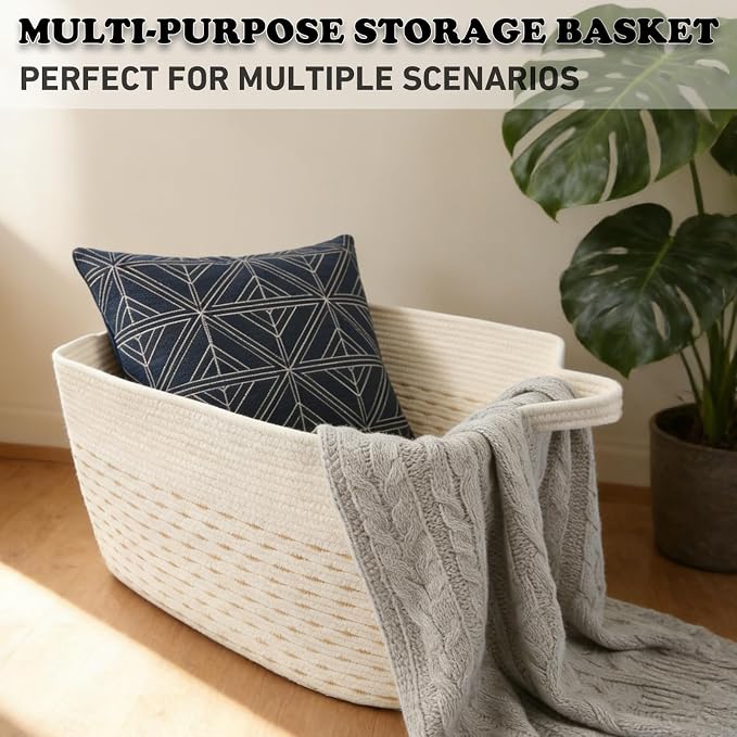 65L Large Laundry Basket with Handles, Woven Blanket Basket - Image 6