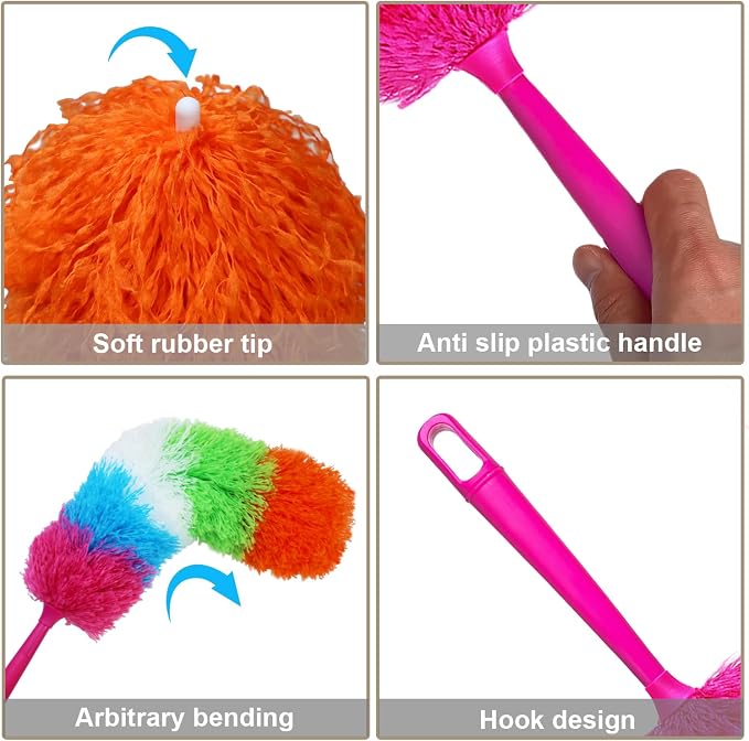20-Inch Microfiber Hand Duster, Car Interior Detailing Duster, Rainbow Feather - Image 8