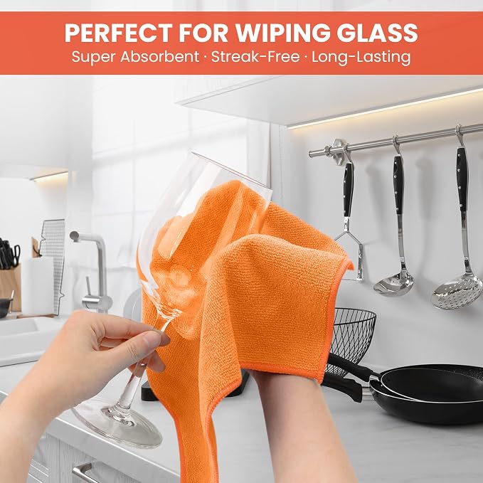 SIFANGKE Microfiber Cleaning Cloth, 12 Pack Orange Cleaning Rags - Image 3