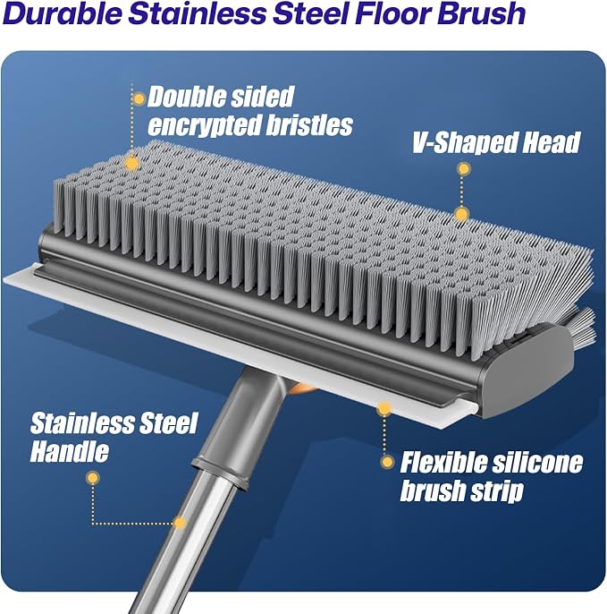 3-in-1 Floor Scrub Brush with Long Handle, Scrape and Heavy-Duty Stiff Bristle - Image 6