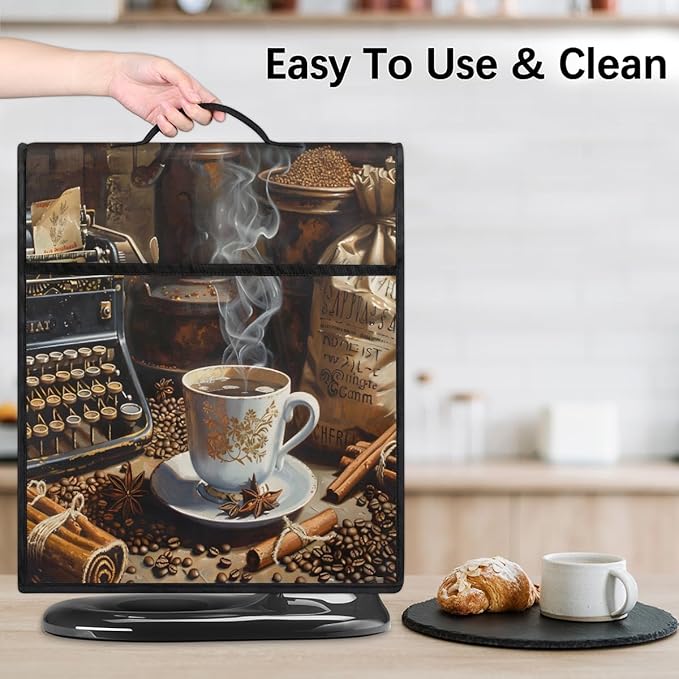Kitchen Aid Mixer Cover Retro Coffee Bean Pattern Stand Mixer Cover Compatible with 6-8 Quarts Stand Mixers, Dust Covers with Zipper Pocket Foldable Washable Kitchen Aid Organizer Bag