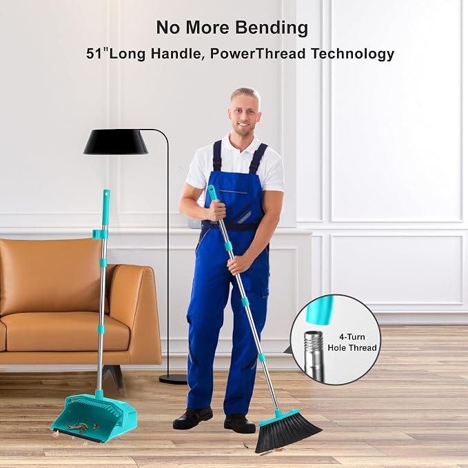 Broom and Dustpan Set for Home, ZeroGap Lip, Upright Storage Broom Combo for - Image 4