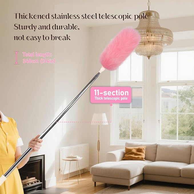 Extendable Lambswool Duster Stainless Steel Handle 133" Removable Feather Duster - Image 7