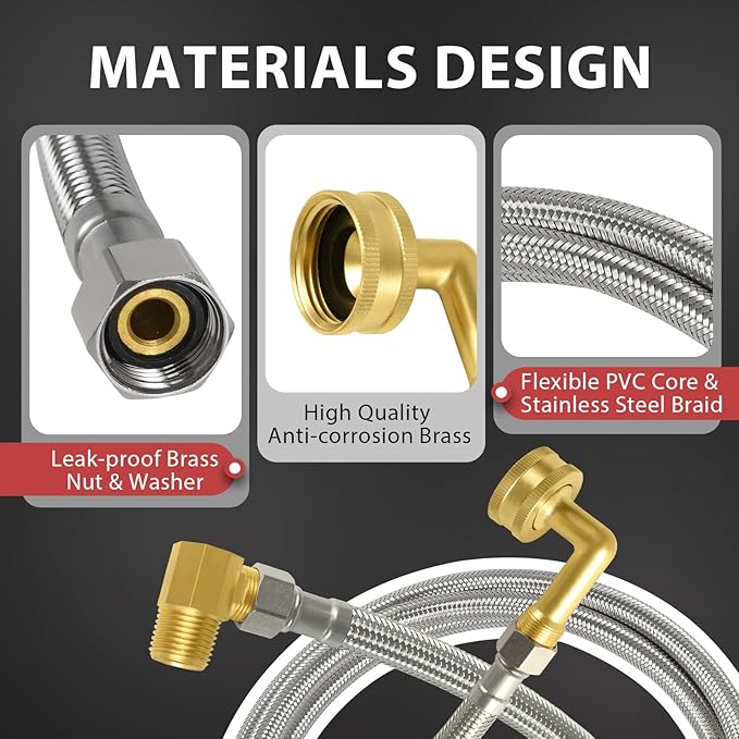 (2 Kit) Efield Dishwasher Installation Kit, 6 FT Stainless Steel Supply Hose, 3/8" X 3/8" Compression Adapter, 3-Wire 6” Power Cord with Tap,(HOSE149-2PCS)