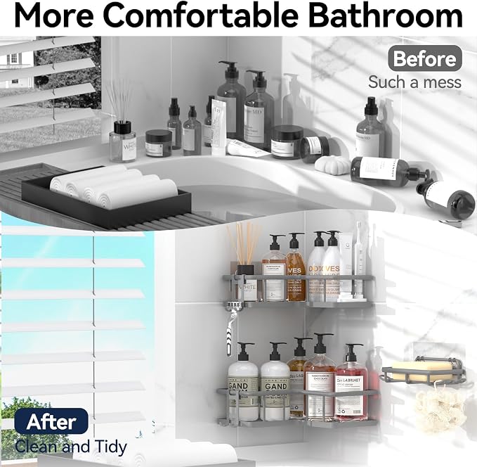 YASONIC Corner Shower Caddy Adhesive, 100% Rustproof Shower Organizer - Image 7