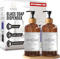 Sunrise Premium Amber Glass Soap Dispenser, Bamboo Pump by SunrisePremium