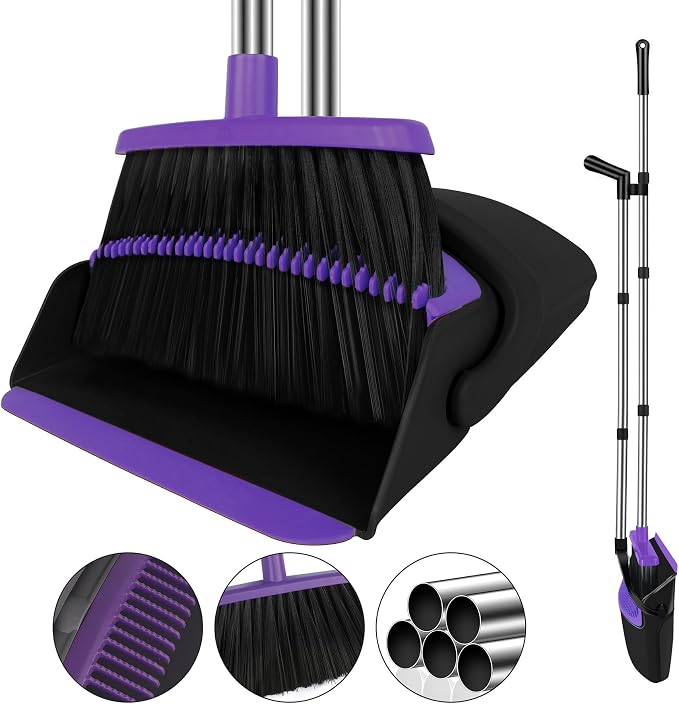 Broom with Dustpan Combo Set, Standing Dust Pan Set by UDUK