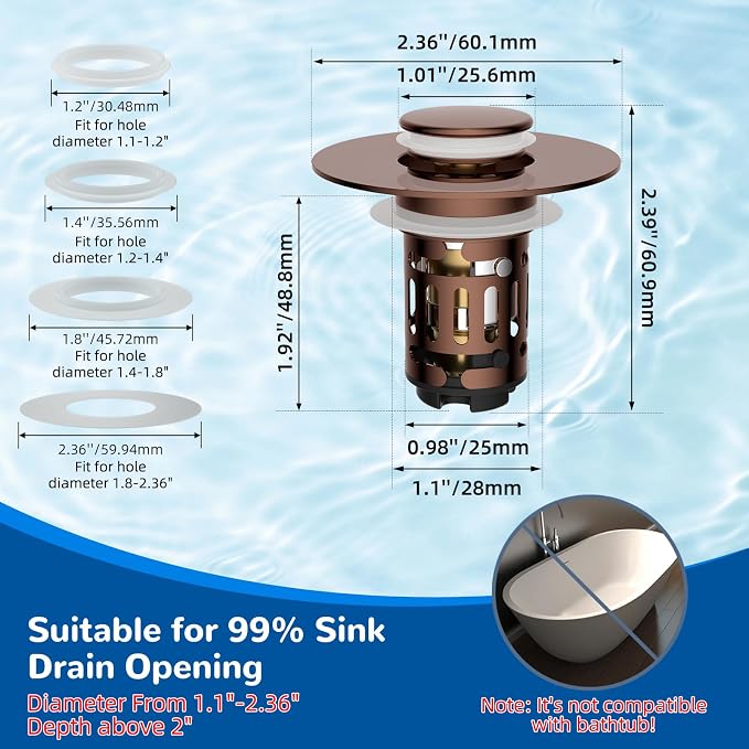 Hibbent Upgraded 3 in 1 Bathroom Sink Drain Strainer, Pop Up Stopper | - Image 6