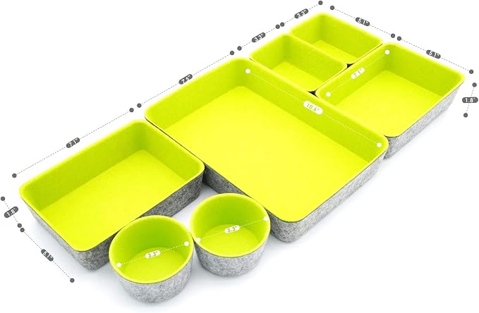 Welaxy Felt Drawer Organizer Bin 7 pc Green Desk Nightstand Catchall Tray - Image 7