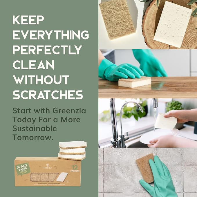 GREENZLA 12 Pack Kitchen Sponges | Non-Scratch Hemp & Sisal | Dual-sided: - Image 6