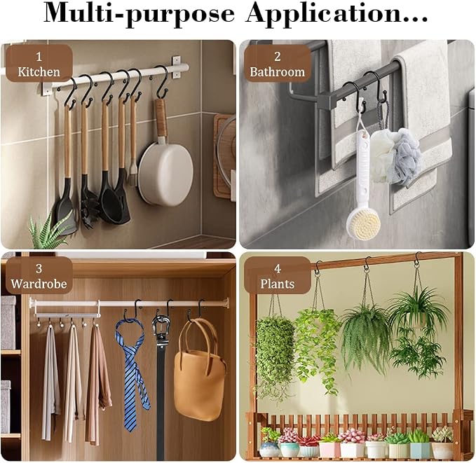Black Decorative Shower Curtain Hooks 5mm Metal Wire 12PCS S Hooks Shower - Image 5