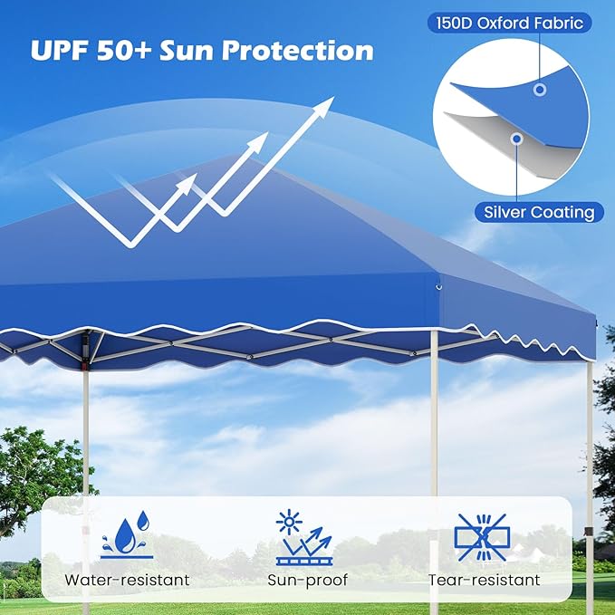 Tangkula 10x10 FT Pop Up Canopy, UPF50+ Easy Set up Instant Tent with Wheeled Bag, 8 Stakes, 4 Anchors, 4 Wind Ropes, 4 Sandbags, Heavy Duty Outdoor Canopy Tent 10x10 for Patio Party Backyard (Blue)