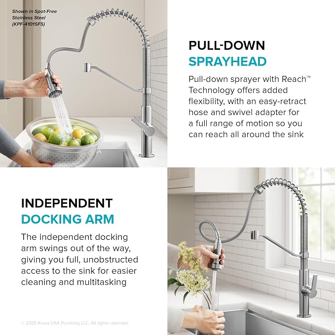 KRAUS Oletto Commercial Style 2-Function Single Handle Pull Down Kitchen Faucet - Image 4