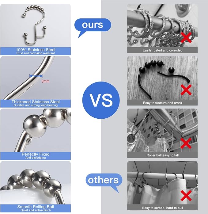 SUTINE Shower Curtain Hooks, Stainless Steel Bathroom Shower Hooks - Image 6