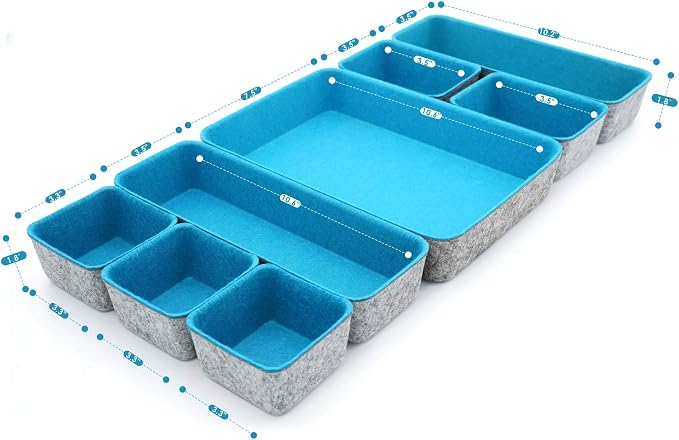 Minimalist Felt Desk Drawer Organizer 8pc Turquoise Storage Bins | Sustainable - Image 3