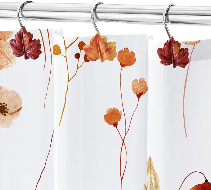 Red Plant Leaf Shower Curtain Hooks, Eucalyptus Bathroom Decor, Metal Rustproof - Image 5