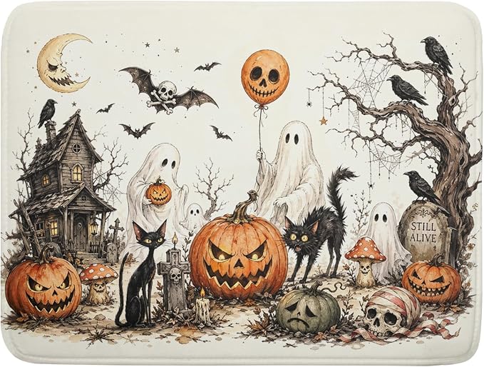 Giwawa Halloween Pumpkin Ghost Dish Drying Mat Black Cat Microfiber Dishes Pad by Giwawa