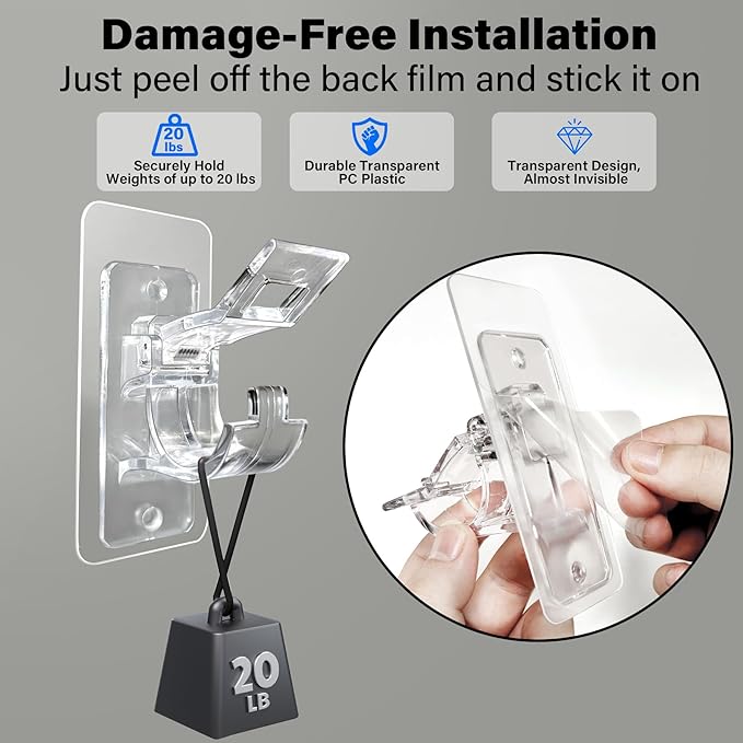 Antimbee 6-Pack No Drill Needed Curtain Rod Holders, Self Adhesive Rod Brackets - Image 4