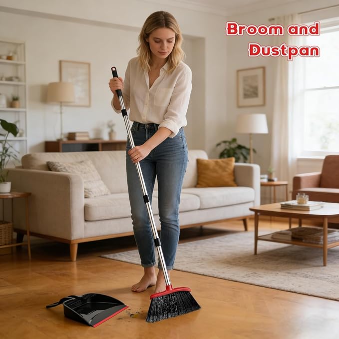 Broom and Step-on Dustpan Set, 59-in Adjustable Long Handle Broom - Image 7