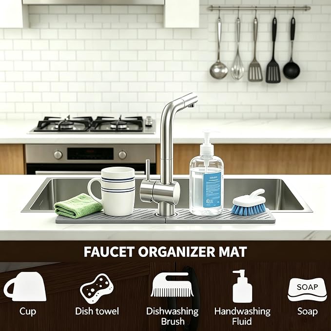 Stone Faucet Mat for Kitchen Sink, Absorbent Drying Mat(Dark Gray, 23.6"×3.9" | - Image 7
