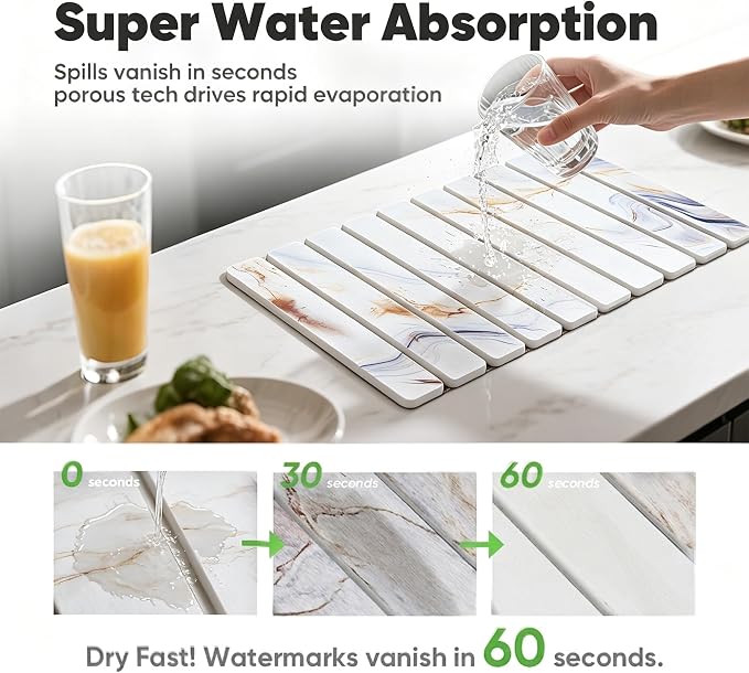 Stone Drying Mat for Kitchen Counter, Quick Diatomaceous Earth Mats for Dishes - Image 4
