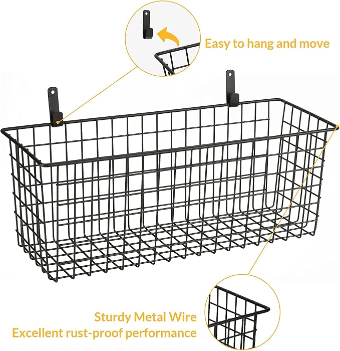 Kinlink 2 Sets Black Extra Large Hanging Wall Basket - Image 3
