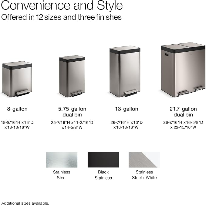 Kohler 20956-STW 11 Gallon Dual Compartment Trash Can, Quiet-Close Lid - Image 12