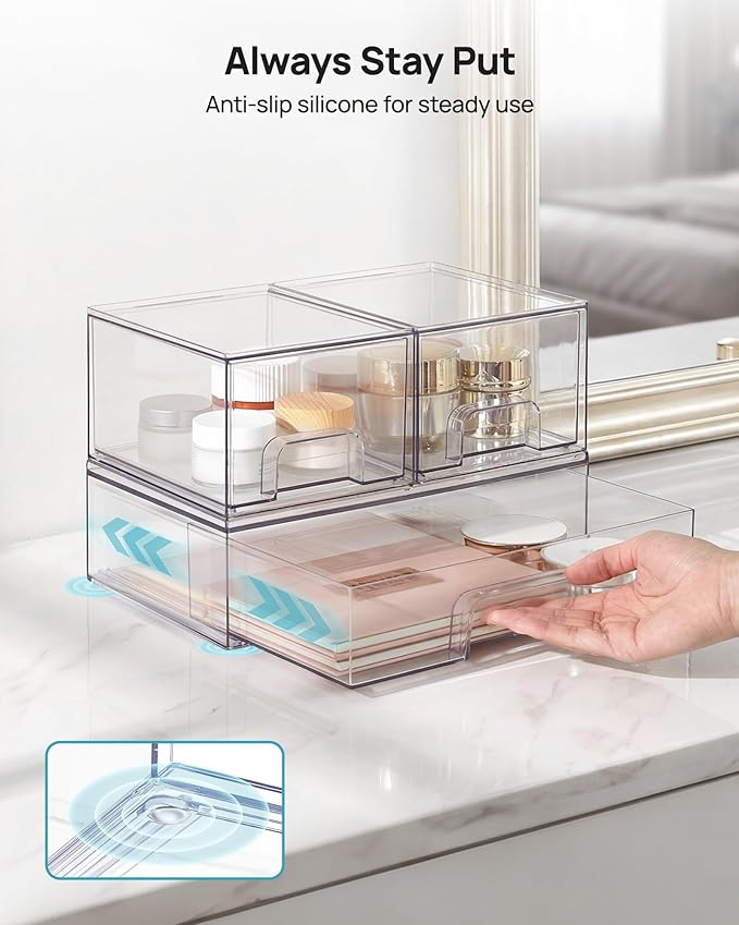 Vtopmart Clear Stackable Storage Drawers Set of 5, Plastic Organizer Bins | - Image 7